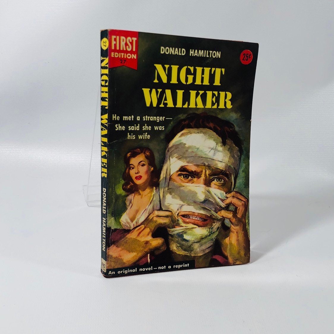 Vintage Paperback Night Walker by Donald Hamilton 1954 First Edition Cover Painting by Carl Boberetz Dell Book Number 27