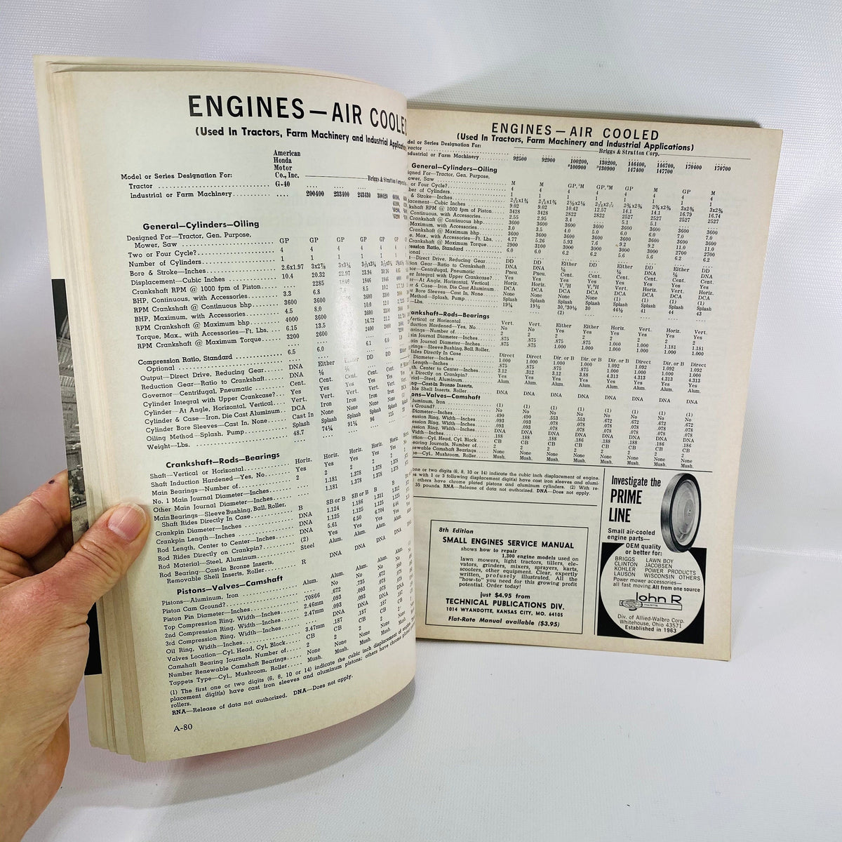 Engines Air Cooled spec tables, Implement & Tractor Red Book 1969