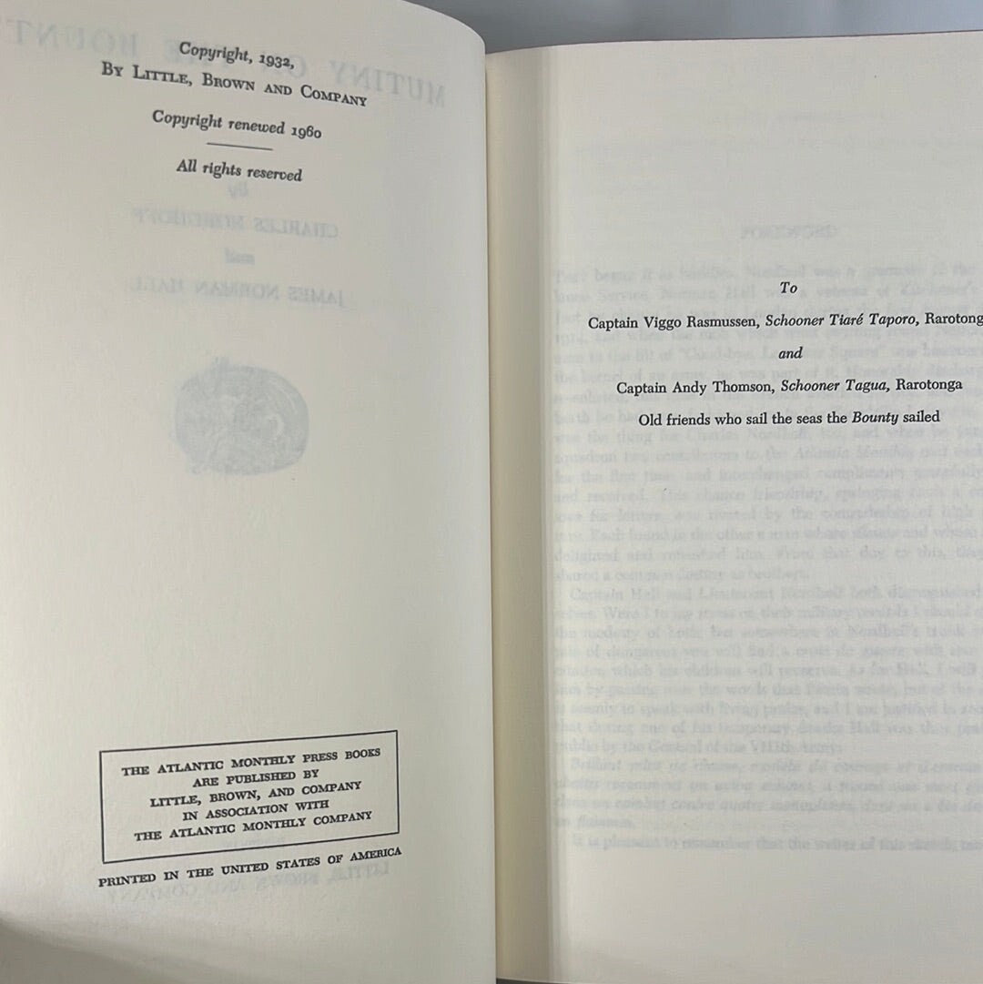 Mutiny on the Bounty by Charles Nordhoff 1960 Little Brown and Company Vintage Book