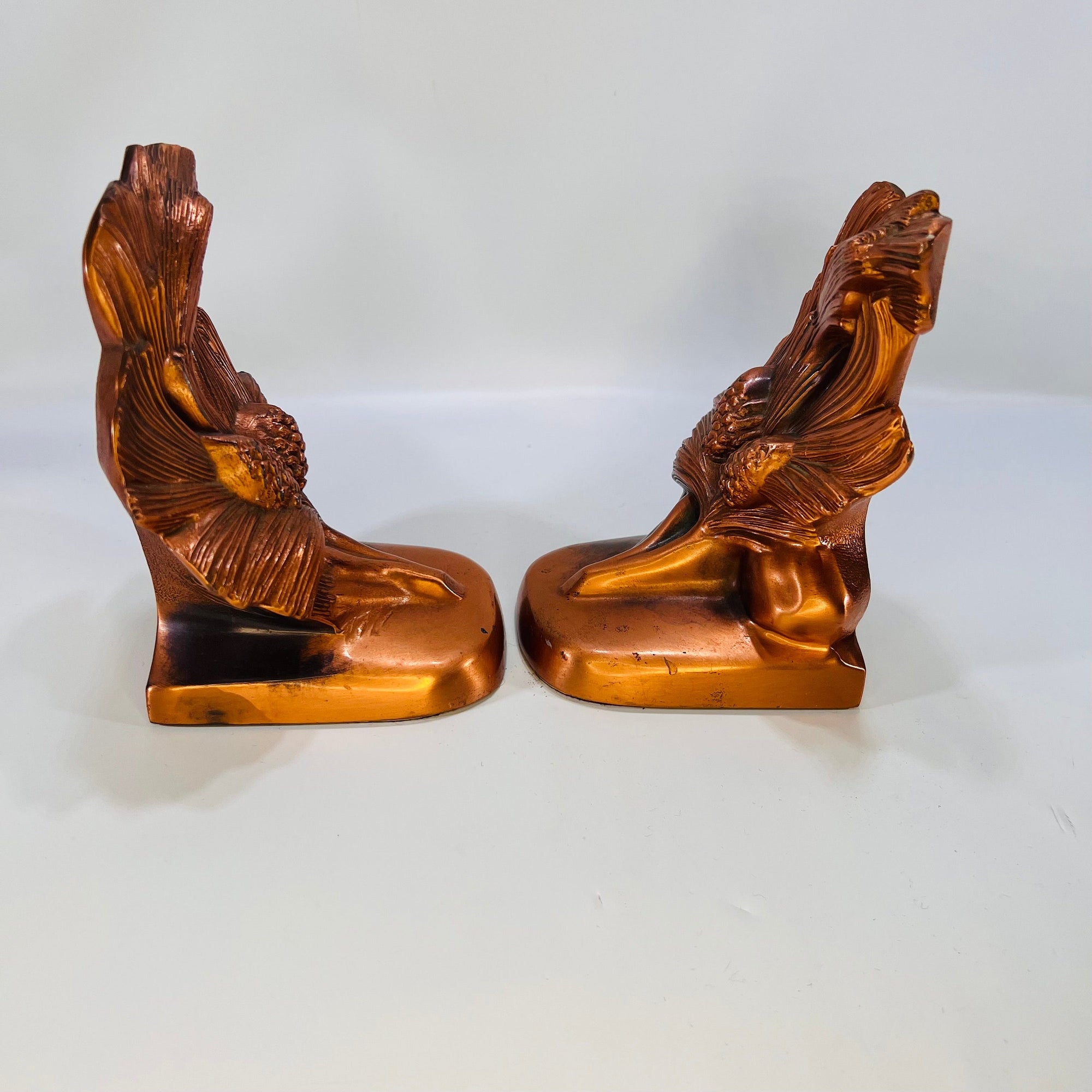 Pair of Pine Cone on Tree Branch Bookends Vintage Stamped PMC 86