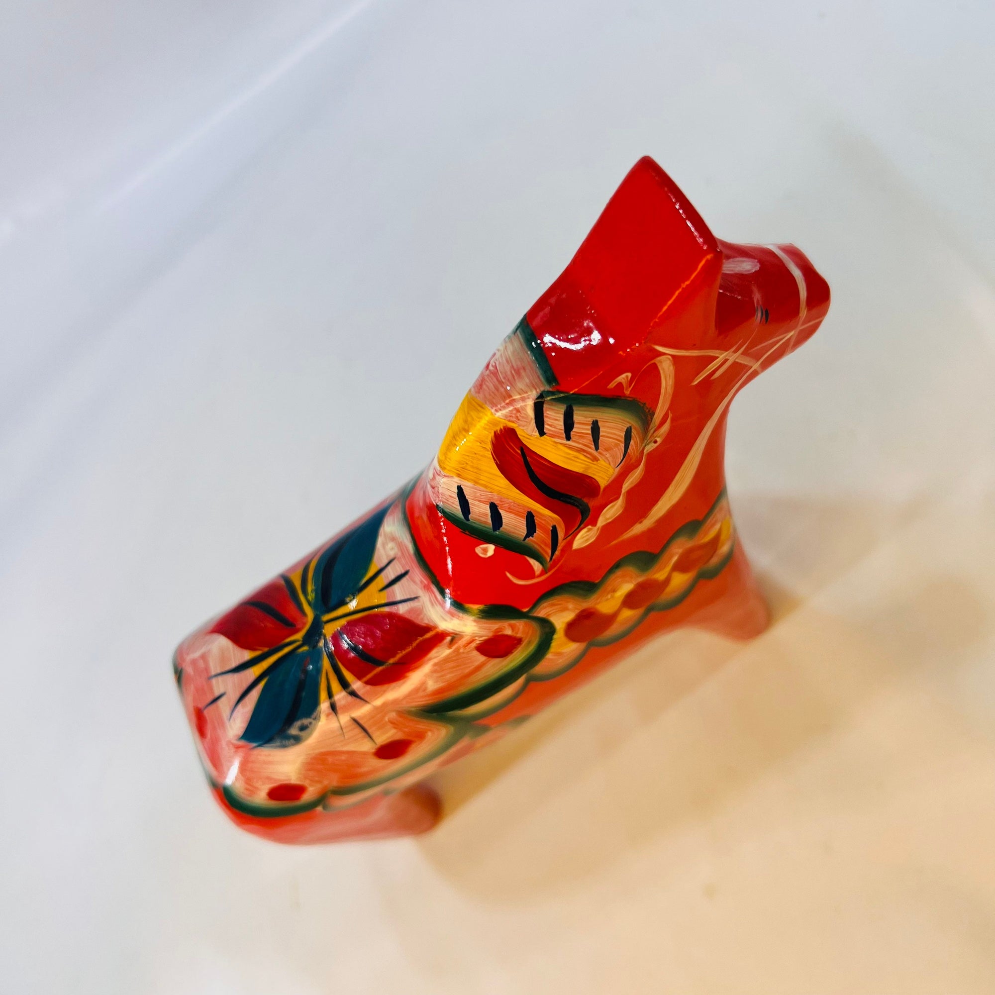 Vintage Red Dala Horse by Nils Olsson of Sweden Seven Inch Traditionally Hand Carved Home Decor Vibrantly Painted Folk Art Collectable