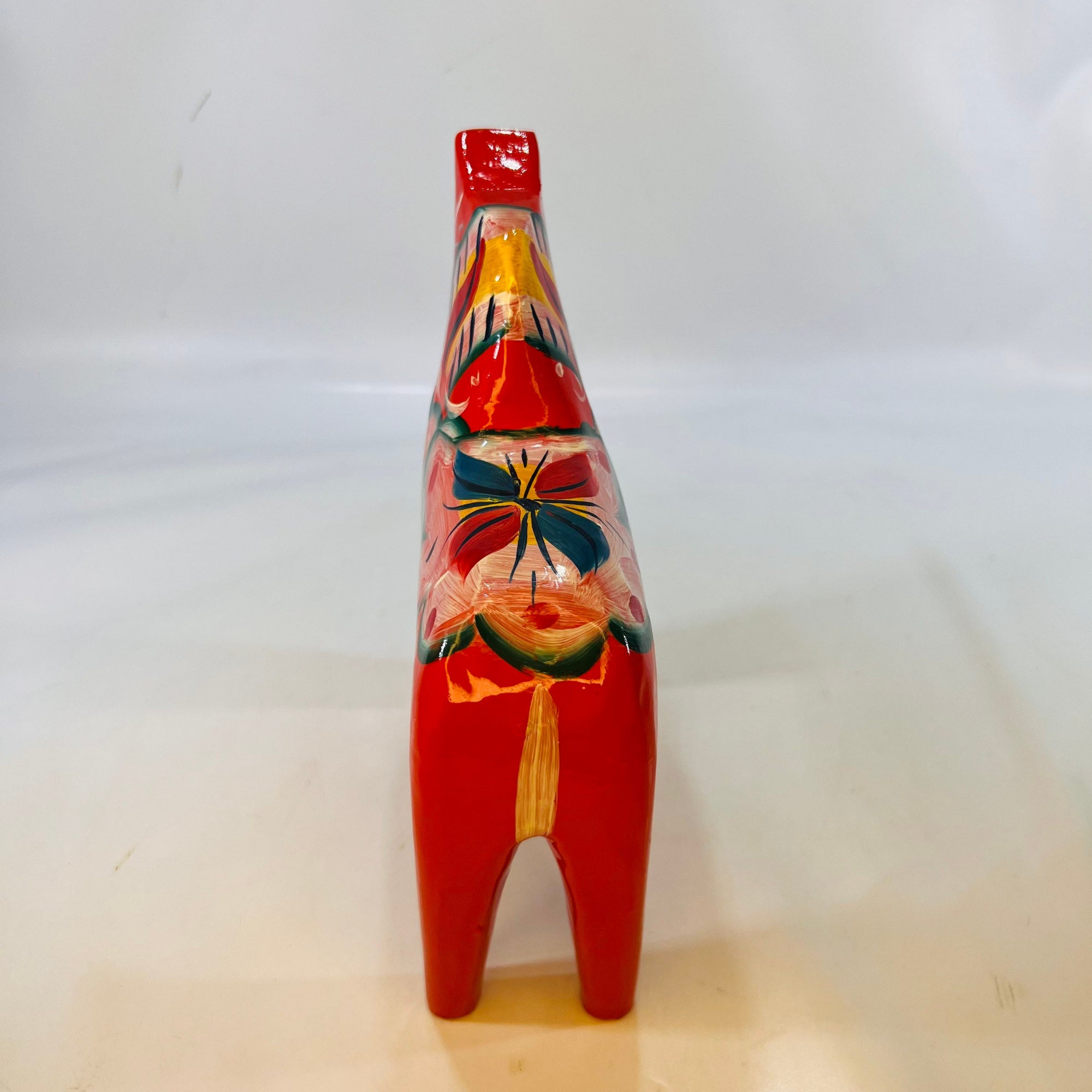 Vintage Red Dala Horse by Nils Olsson of Sweden Seven Inch Traditionally Hand Carved Home Decor Vibrantly Painted Folk Art Collectable