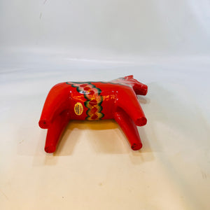 Vintage Red Dala Horse by Nils Olsson of Sweden Seven Inch Traditionally Hand Carved Home Decor Vibrantly Painted Folk Art Collectable