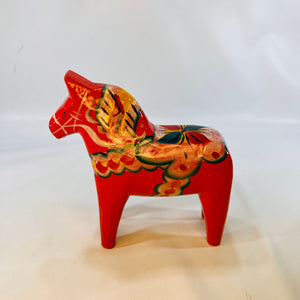 Vintage Red Dala Horse by Nils Olsson of Sweden Seven Inch Traditionally Hand Carved Home Decor Vibrantly Painted Folk Art Collectable