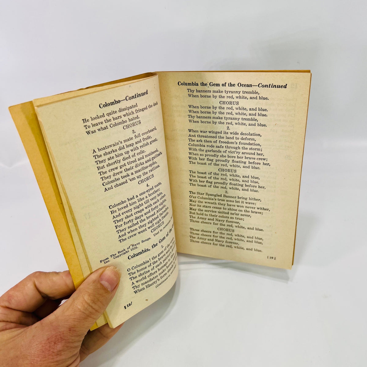 Patriotic song pages with numbered verses and choruses, Army Song Book 1941