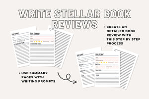 Book Review & Summary Template System Basic Writing Prompts for Book Club Quality Reviews Character Plot Event Quotes Printable Pages PDF A5