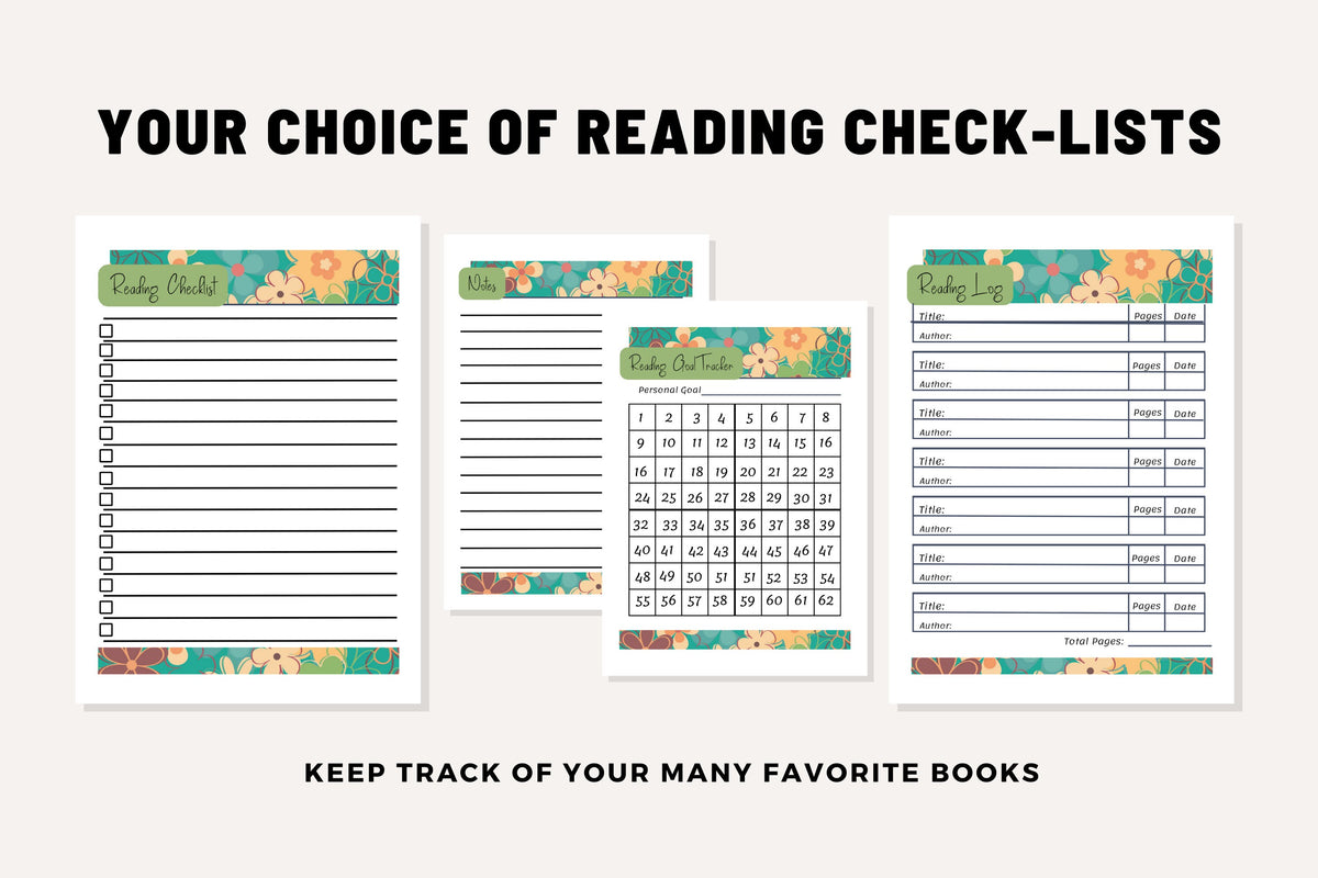 Reading Planner Cute Floral Printable Journal Templates Easy to Track Daily Organize Library Book Club Wish List Reviews Monthly Goals Pdf