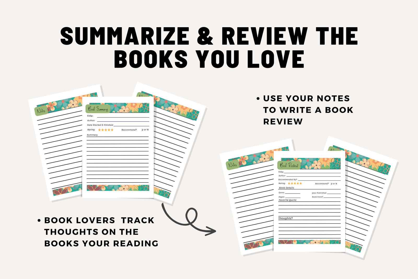 Reading Planner Cute Floral Printable Journal Templates Easy to Track Daily Organize Library Book Club Wish List Reviews Monthly Goals Pdf