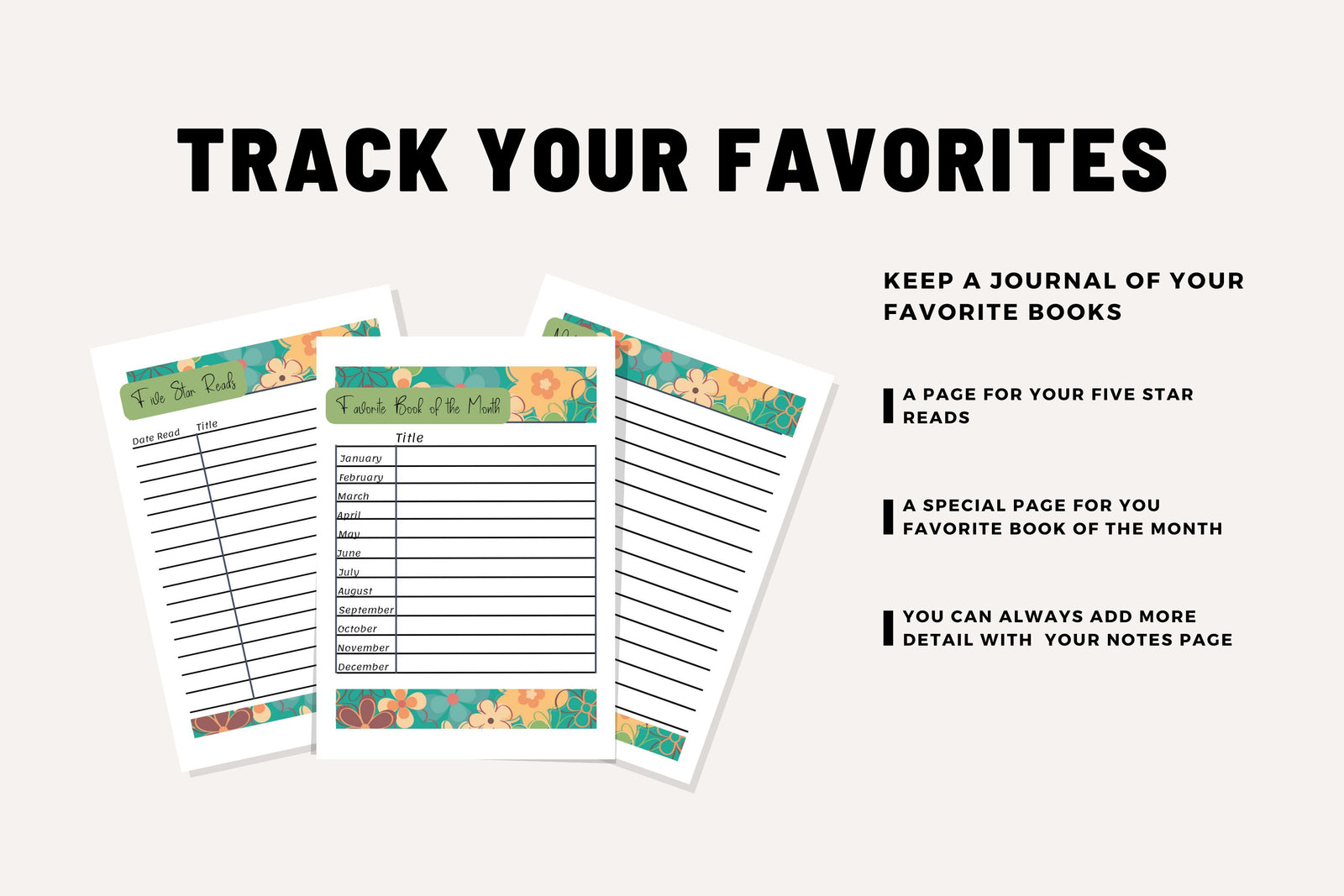 Reading Planner Cute Floral Printable Journal Templates Easy to Track Daily Organize Library Book Club Wish List Reviews Monthly Goals Pdf