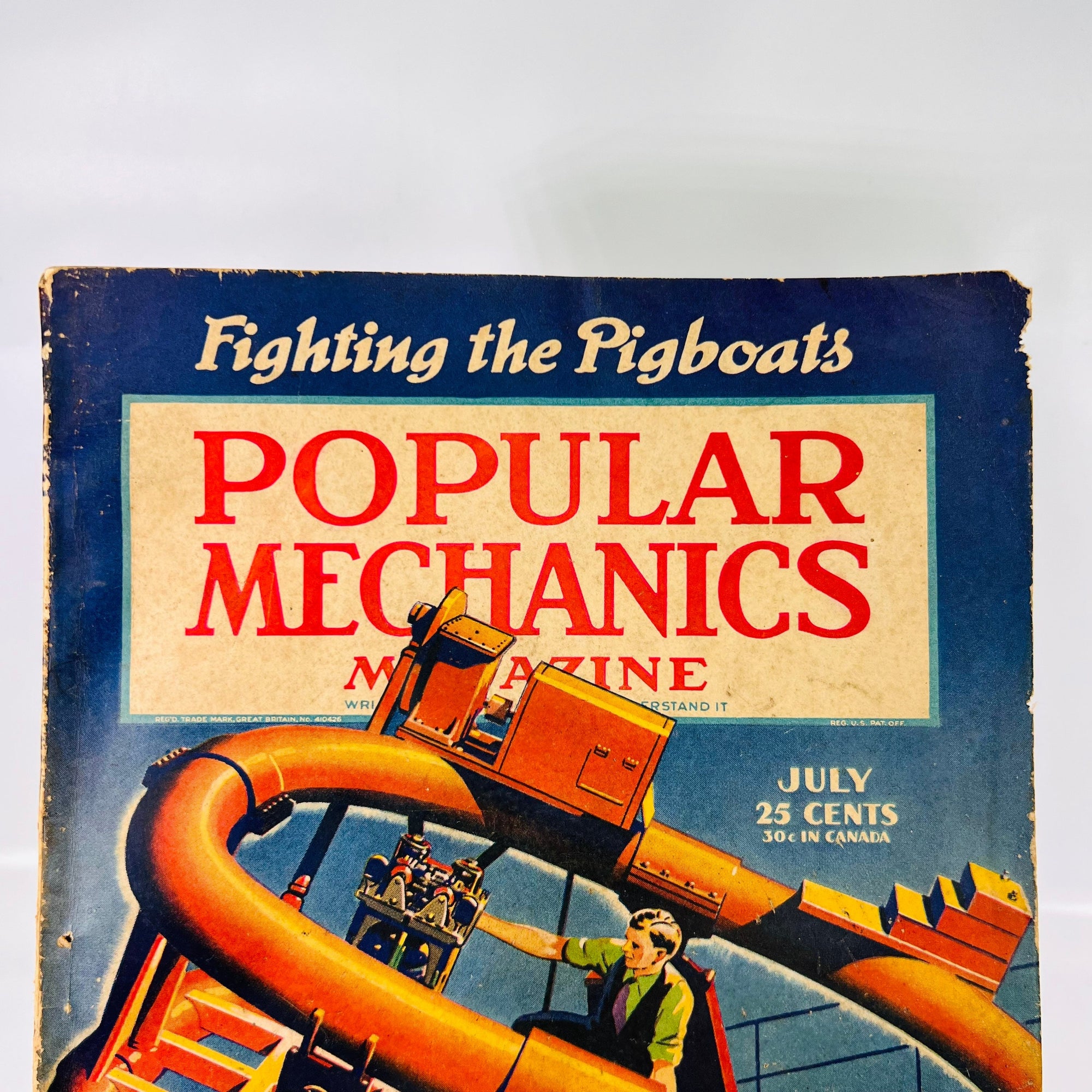 Popular Mechanics Magazine July Vol 80 Num 1 1943 Published by Henry H Windsor Cover: Sea Sickness Machine Vintage War Articles Advertising