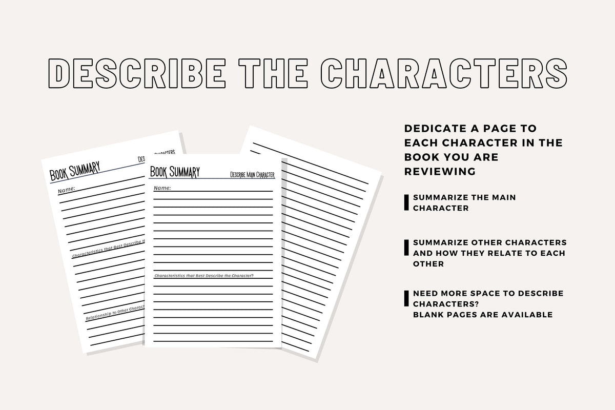 Book Review & Summary Template System Basic Writing Prompts for Book Club Quality Reviews Character Plot Event Quotes Printable Pages PDF A5