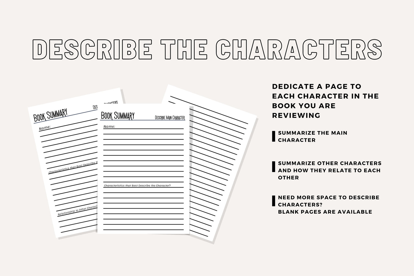 Book Review & Summary Template System Basic Writing Prompts for Book Club Quality Reviews Character Plot Event Quotes Printable Pages PDF A5