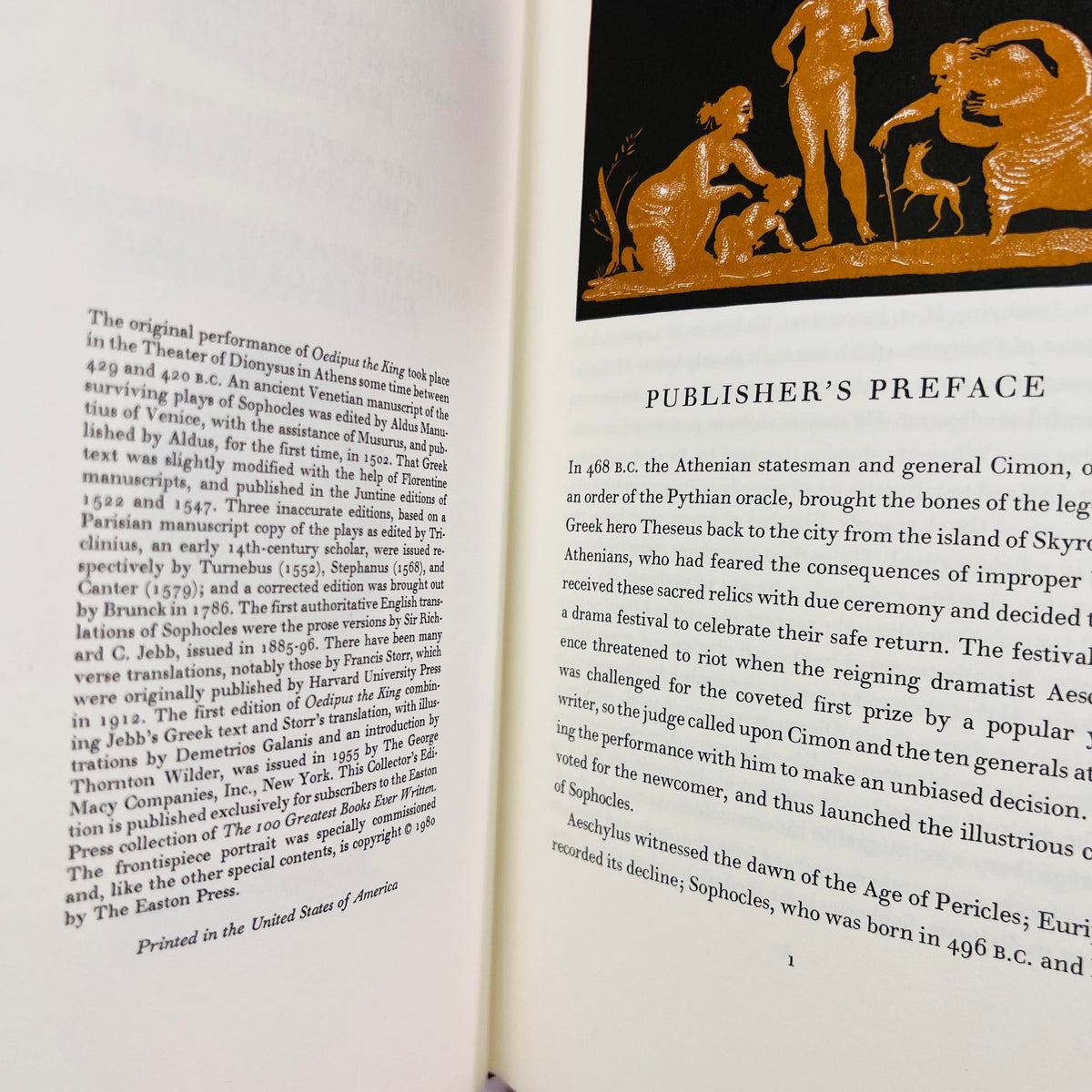 Oedipus the King by Sophocles translated by Francis Storr 1980 Vintage Classic Easton Press Collectable Leather Bound Book Gold Gilt Pages