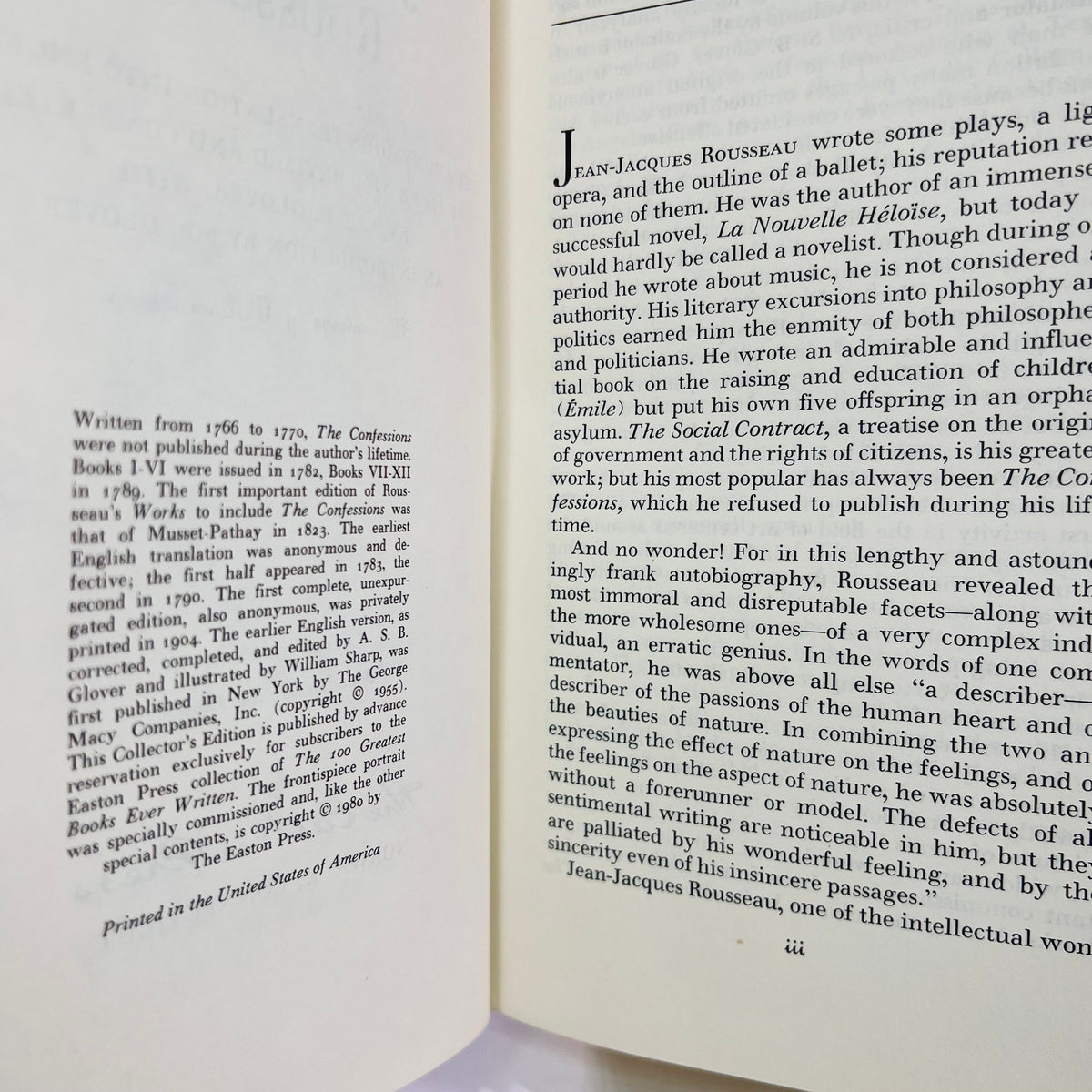 The Confessions of Jean-Jacques Rousseau intro by A. Glover 1980 Vintage Classic Easton Press Collectable Leather Bound Book Gold Gilt Pages