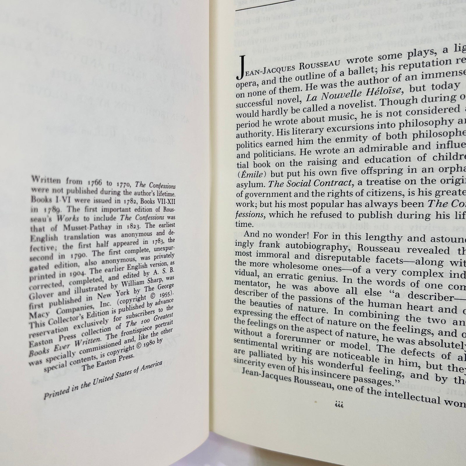 The Confessions of Jean-Jacques Rousseau intro by A. Glover 1980 Vintage Classic Easton Press Collectable Leather Bound Book Gold Gilt Pages