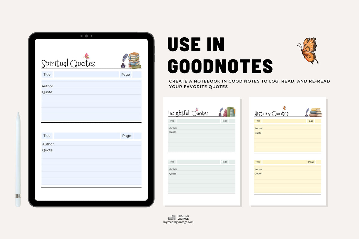 Book Quotes Bundle (Printable Quote Pages for Reading Planners) – Digital Download PDF