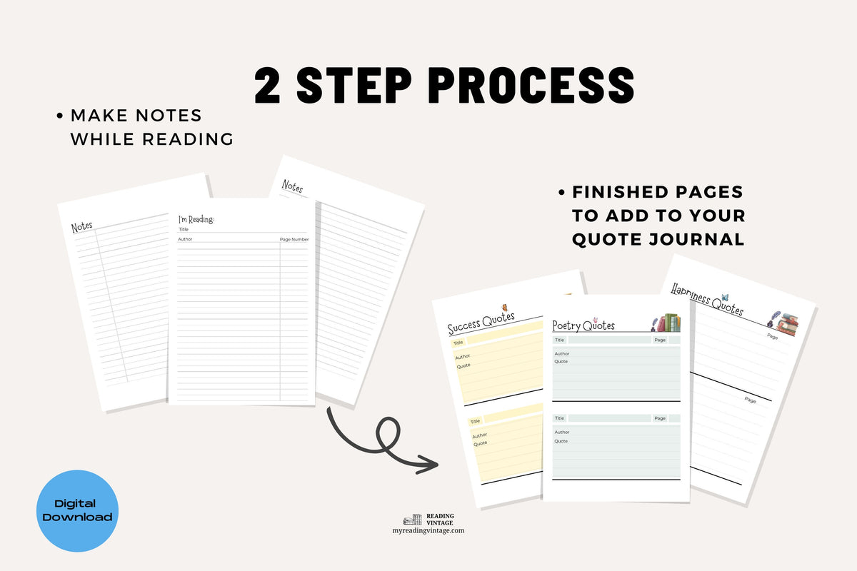Book Quotes Bundle (Printable Quote Pages for Reading Planners) – Digital Download PDF