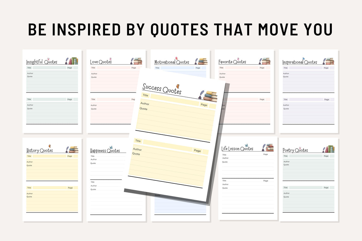 Book Quotes Bundle (Printable Quote Pages for Reading Planners) – Digital Download PDF