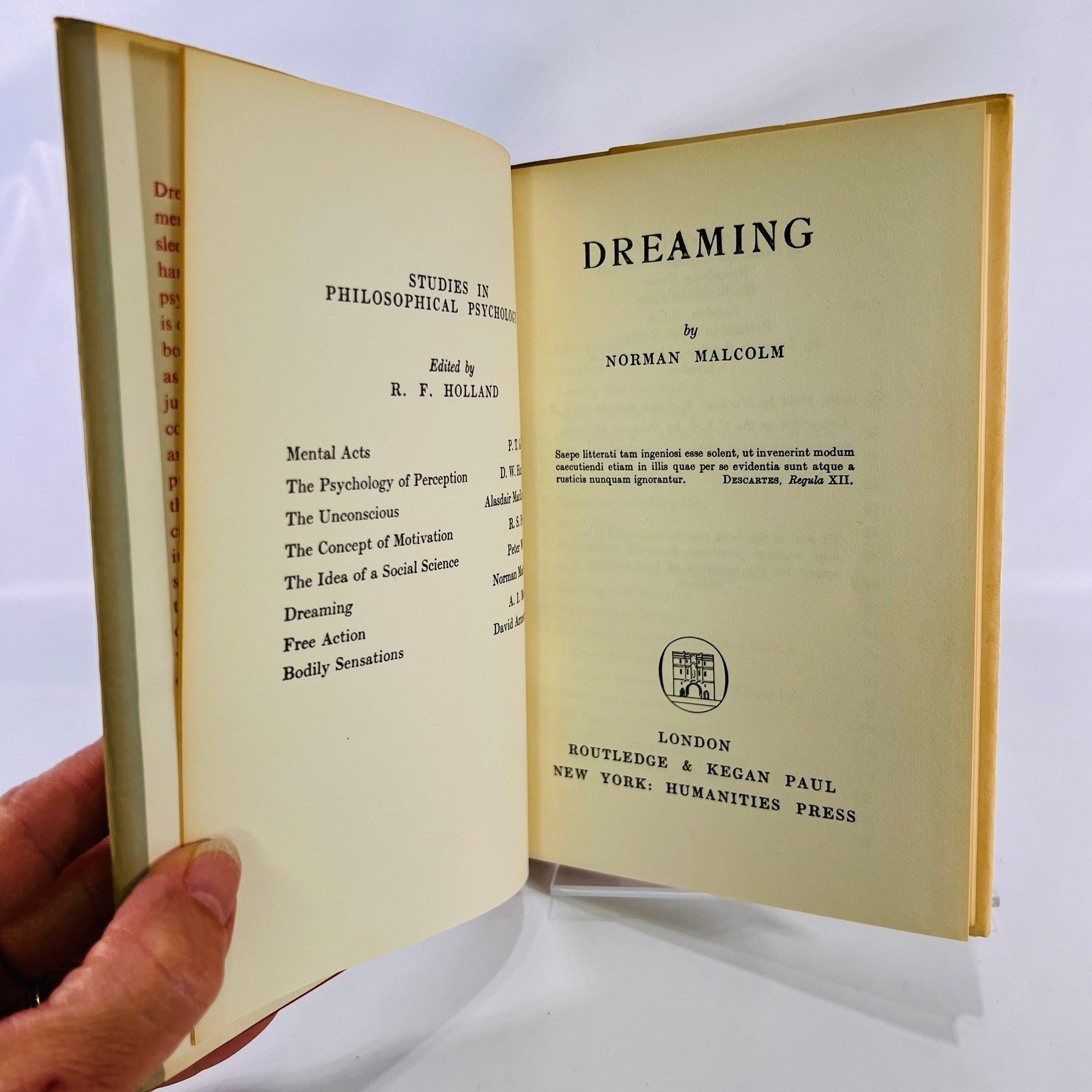 Dreaming Studies in Philosophical Psychology by Norman Malcolm 1962 Humanities Press Vintage Medical Book