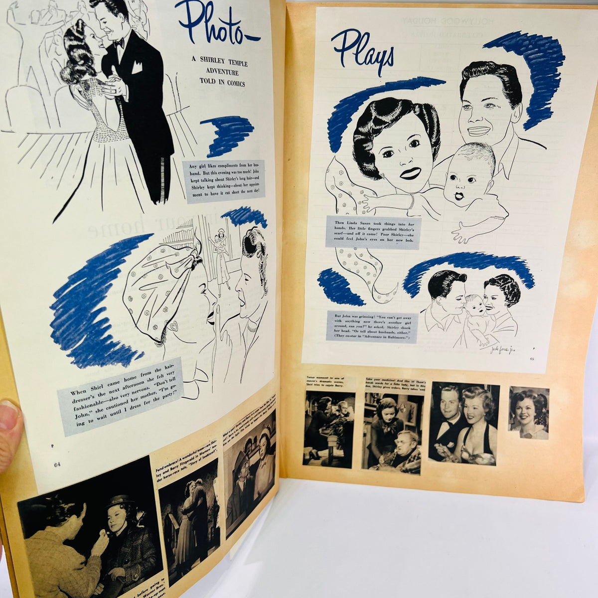 Photo-Plays Shirley Temple comic story pages in the handmade scrapbook