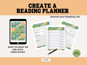 Reading Planner Cute Floral Printable Journal Templates Easy to Track Daily Organize Library Book Club Wish List Reviews Monthly Goals Pdf