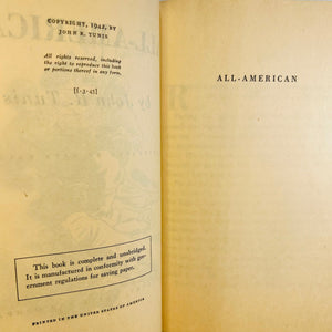 All American by John R. Tunis 1942 Harcourt Brace and Company