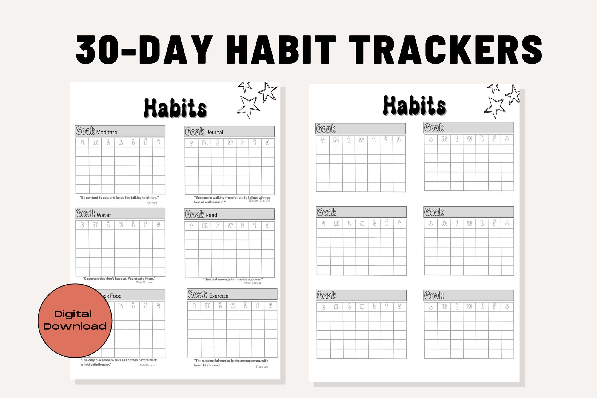 30 Day Habit Trackers 12 Mini Monthly Minimalist Trackers Easy to Personalize Stay Organized Be Successful Printable PDF A5 Instant Download