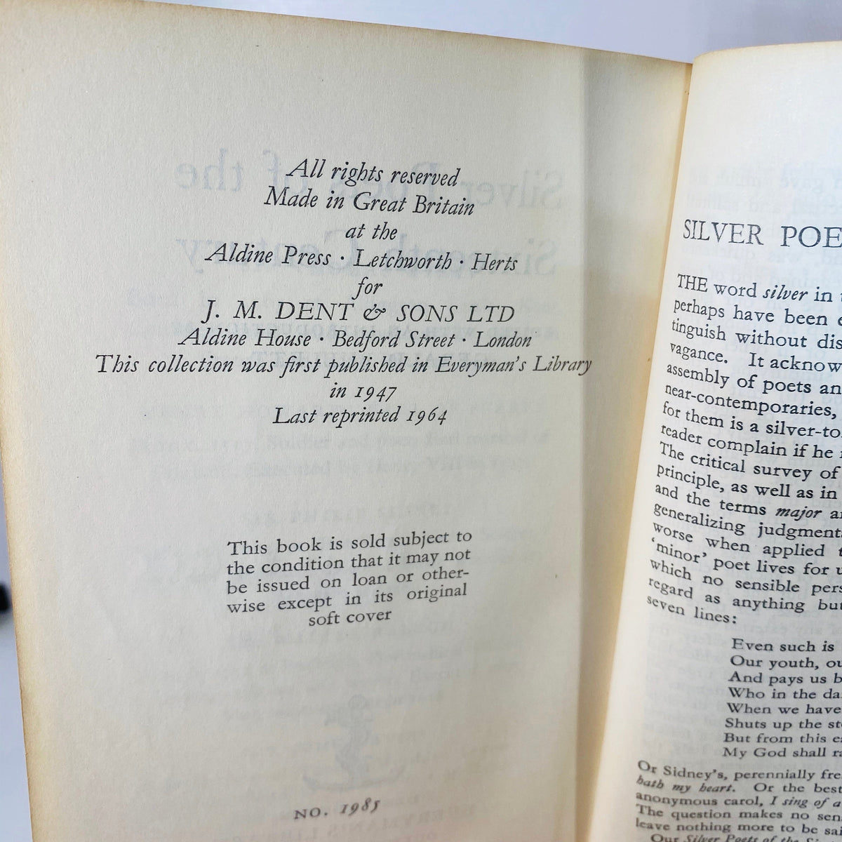 Silver Poets of the Sixteenth Century edited by Gerald Bullett 1964 An Everyman Paperback Vintage Book